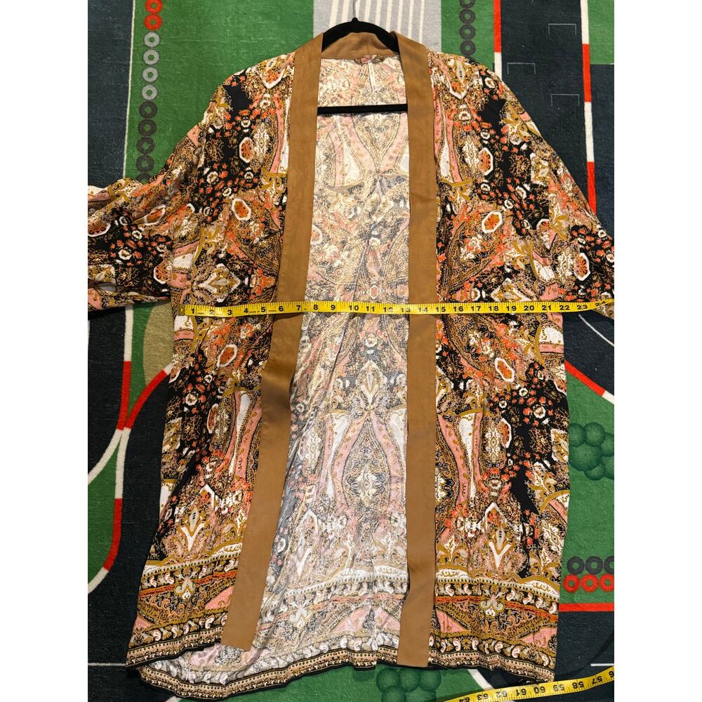 Free People Boho‎ Paisley Kimono Cardigan XS Longline Open Front Duster - Picture 3 of 6